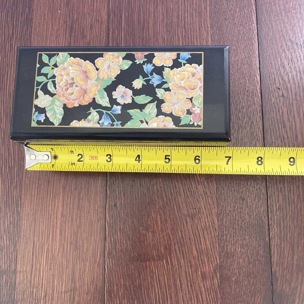 Beautiful Otagiri Tavistock Laquerware Mirror Music Box FEELING Floral Garden